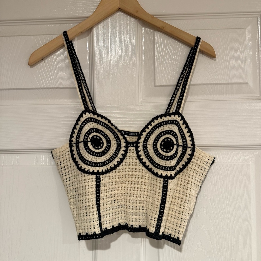 Zara Cream and Black Crochet Top
